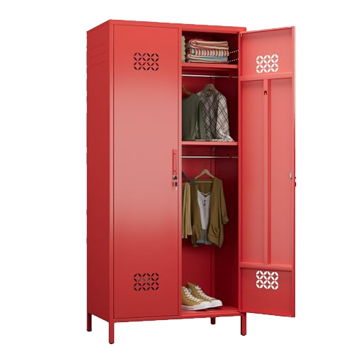 SUPEER 2 Door Red Metal Storage Locker Wardrobe Cabinet